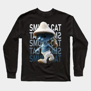 Funny Smurf cat Meme.Blue mushroom Cat meme. Long Sleeve T-Shirt